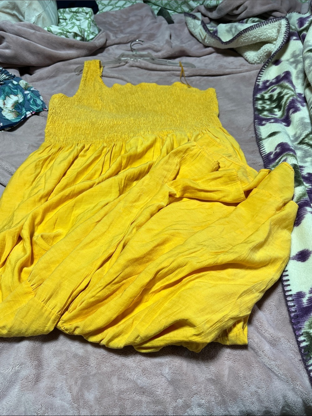 Nine West Yellow One-Shoulder Smocked Sundress